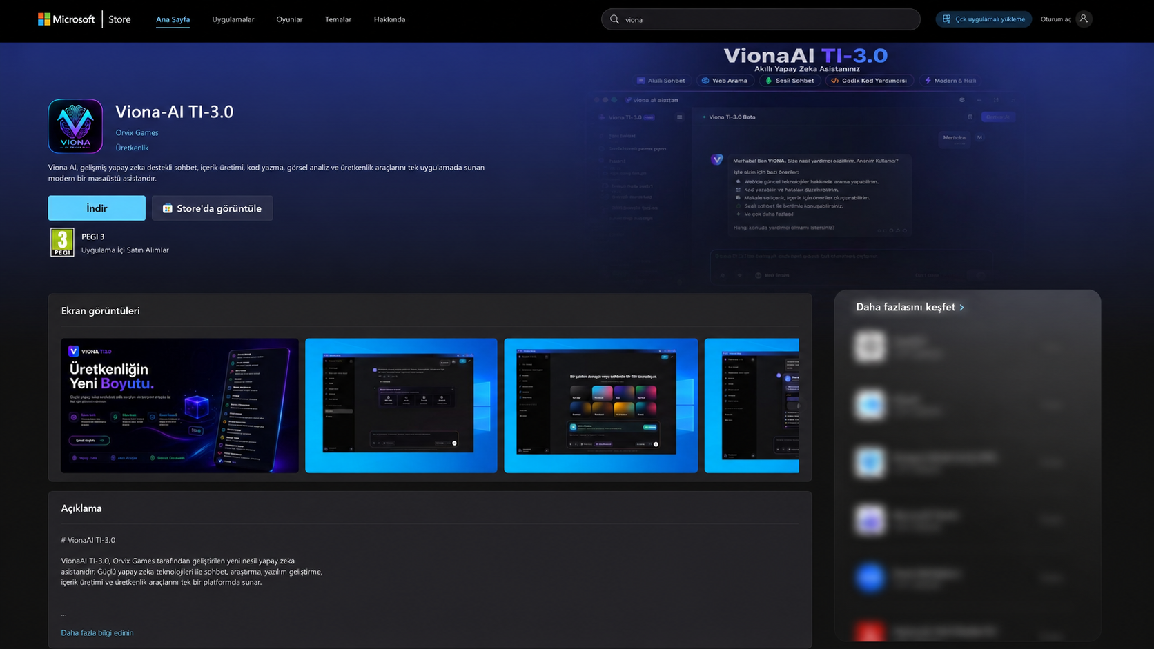 Viona AI TI-3.0 Artık Microsoft Store'da!