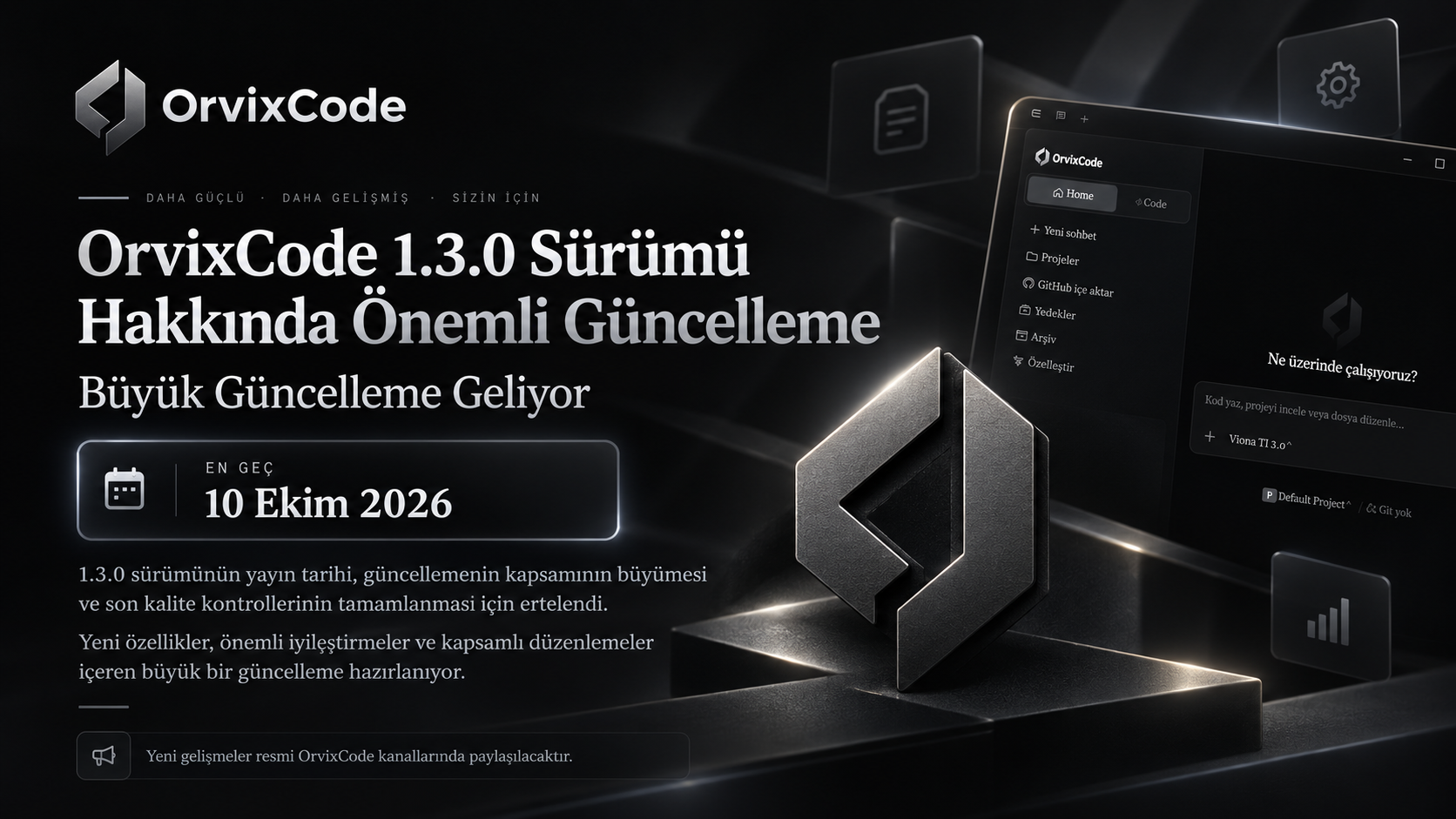 OrvixCode 1.3.0 sürümü hakkında önemli güncelleme